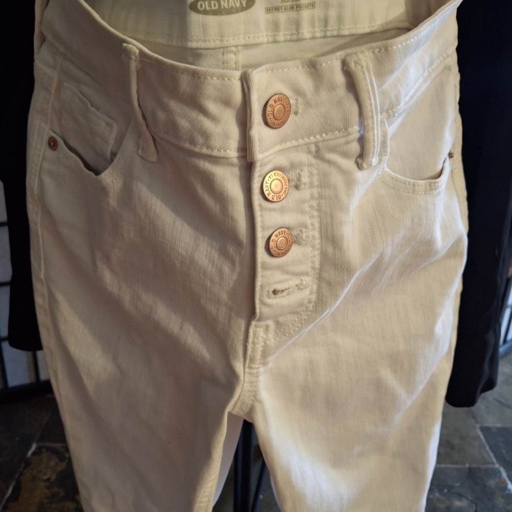 Old Navy White Button-Fly Jeans